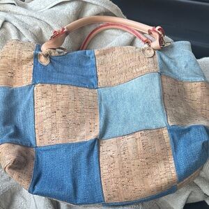 Patchwork Denim and Cork Shoulder Bag